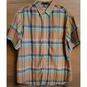 Vintage B.J. Barnett Shirt Size L Button Plaid Short Sleeve Cotton